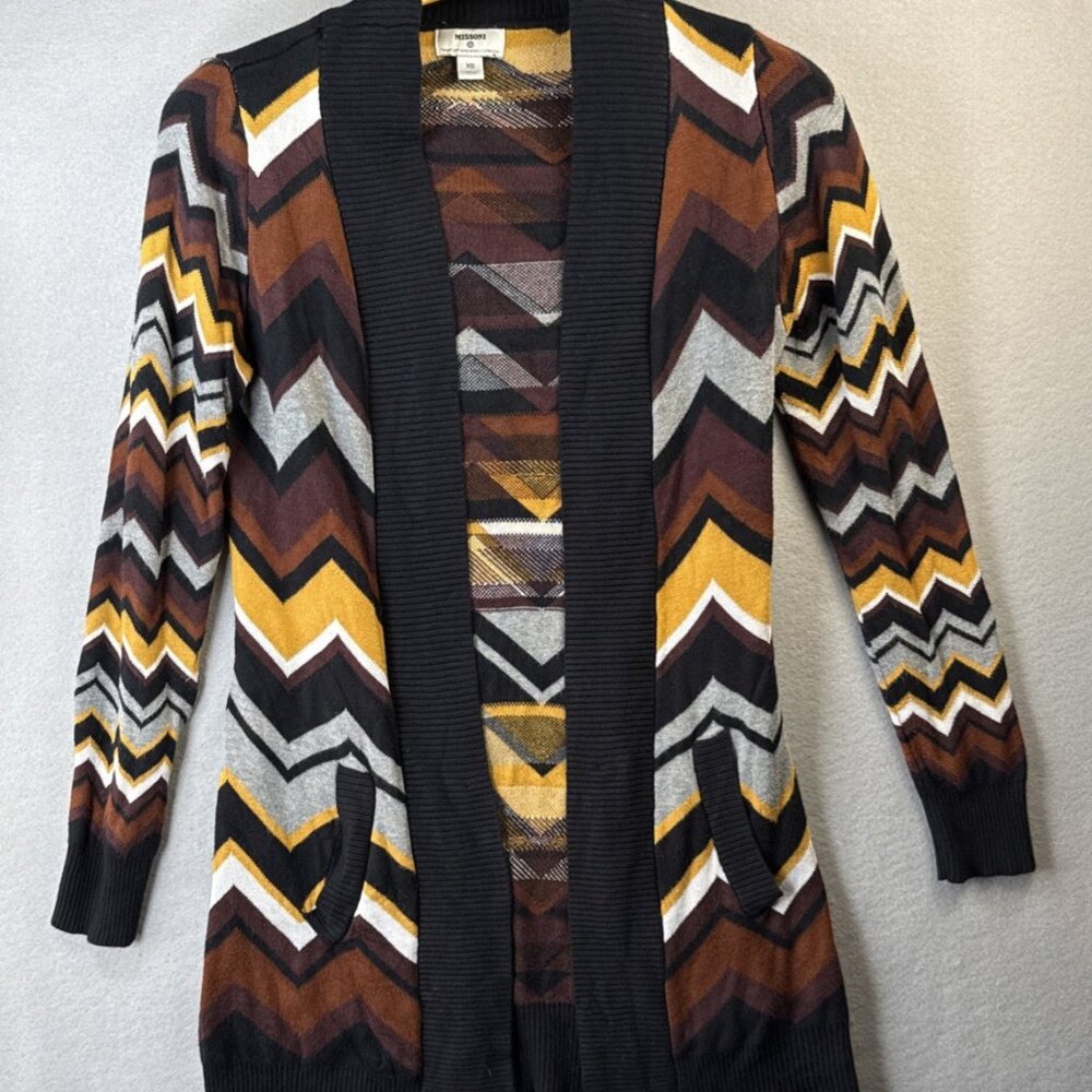 Missoni Target Cardigan Sweater Size XS Long Open‎ Front Brown Gray Black ZigZag